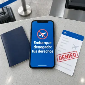 Pasajero en el mostrador del aeropuerto tras un problema de facturación con su equipaje