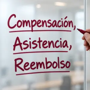 Panel de salidas con vuelos retrasados y pasajeros esperando en la terminal