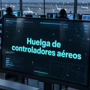 Torre de control de un aeropuerto durante una huelga de controladores aéreos con aviones en espera