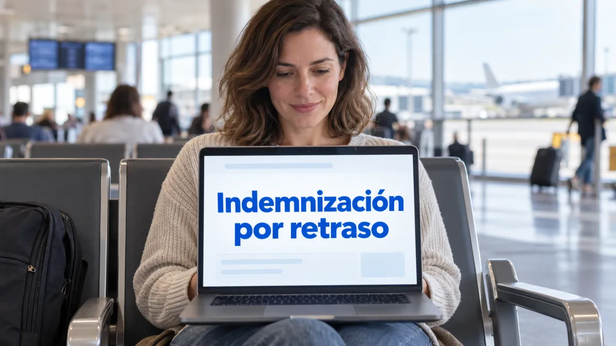 Indemnización por retraso de vuelo: pasajeros esperando en la puerta de embarque ante un vuelo retrasado
