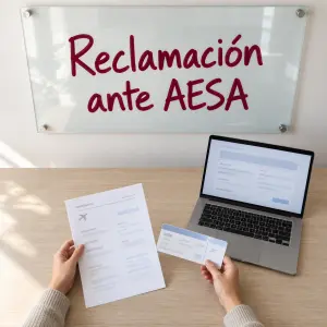 Pasajero preparando la reclamación de su indemnización por retraso de vuelo con billete y tarjeta de embarque