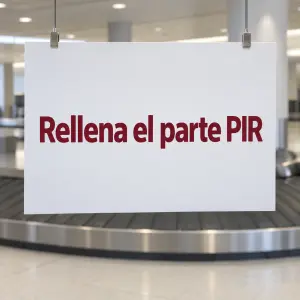 Maleta perdida con Ryanair: pasajero en el mostrador de equipajes rellenando el parte de irregularidad