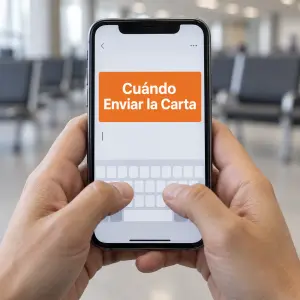 Pasajero rellenando un modelo de carta de reclamación por retraso de vuelo en el aeropuerto