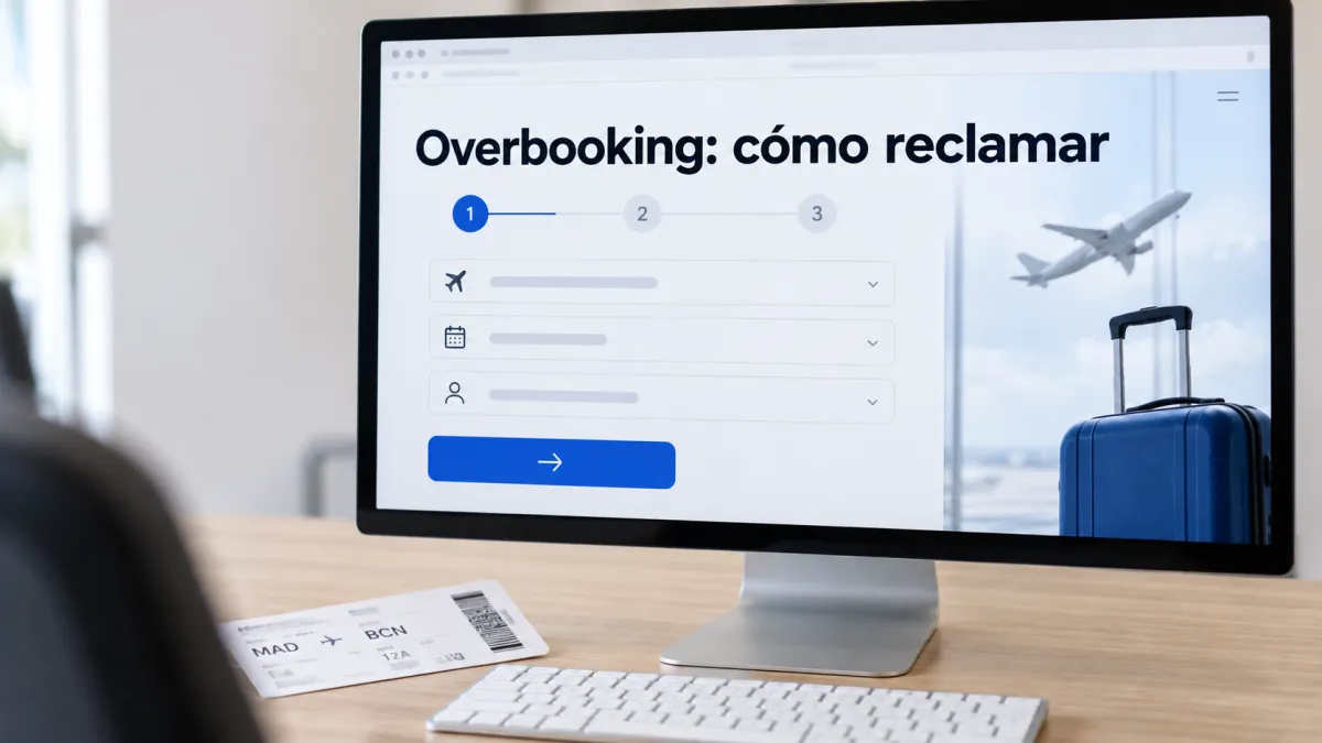Pasajeros esperando en el mostrador tras una denegación de embarque por overbooking