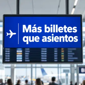 Pasajera afectada por una reclamación por overbooking en el mostrador del aeropuerto