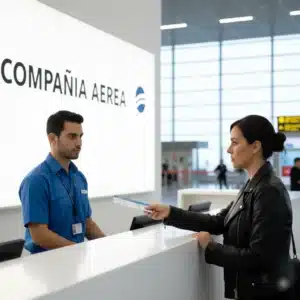 Tripulantes de easyJet durante una huelga con vuelos cancelados y pasajeros esperando