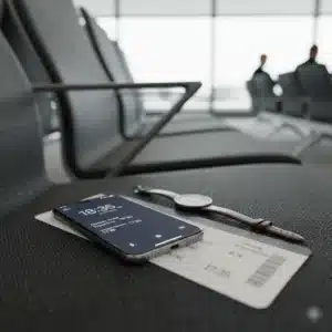 Pasajeros consultan panel de retrasos y esperan compensación por vuelo retrasado