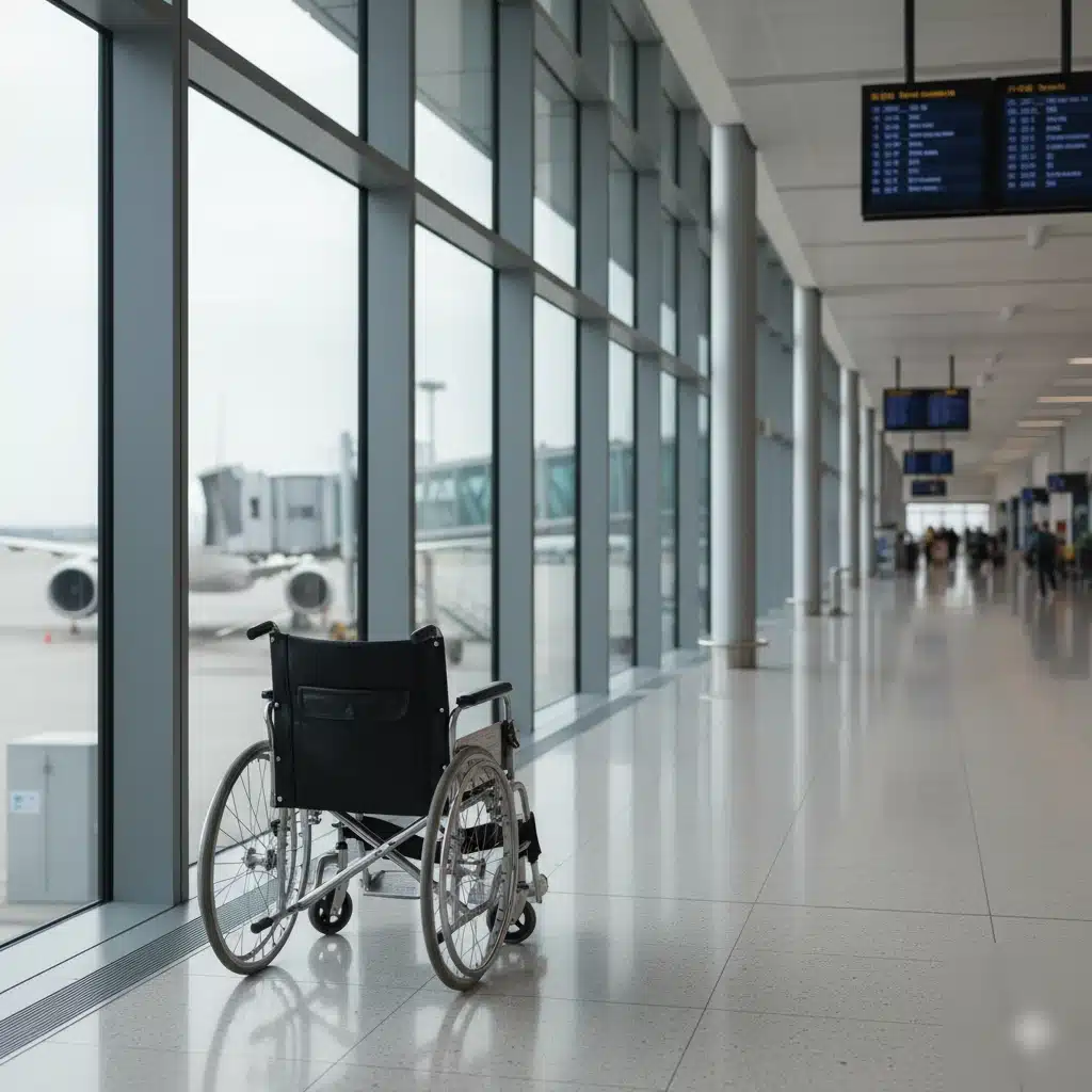 Mujer con esclerosis en scooter dialoga con agente en puerta de embarque; Bergara condena a Vueling, gesto sereno