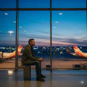 Abogado y cliente revisan documentos para reclamar a Iberia por la cancelación de su vuelo.